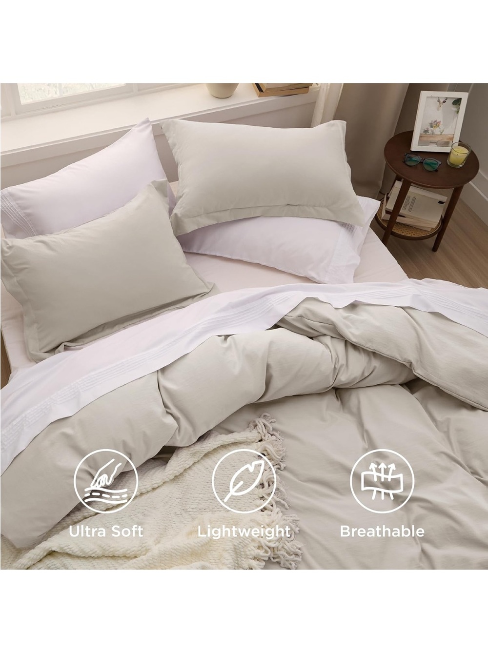 NEW Bedsure Prewashed Duvet Cover Set. King, Cotton-Like Soft Bedding, Linen - Picture 3 of 7